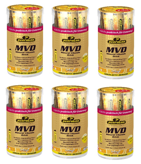 6 x 10 Sticks (je 4,5 Gramm) Peeroton MVD Mineral Vitamin Drink Orange MHD 31.12.2023